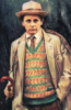 vivdunstan: Drawing of the Seventh Doctor, standing wearing his trademark question mark jumper, cream coat and hat, a scarf, and holding his red-handled umbrella (seventh doctor)