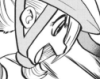 videohomesystem: Side profile of Korinna from Pokemon Adventures yelling triumphantly. Her lucario is in the periphery (Korrinna)