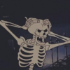 enter_before_backspace: A drawing of a skeleton at night, holding its skull in an aggravatedly confused fashion. (Default)