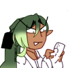 asuraid: Sylvie, tapping at a phone in their hand with a pleased expression. (tap tap)