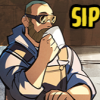lowfidelity: the engineer from tf2 sipping coffee and looking at an explosion (engie sipping mug)