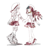 i_like_the_stars: Sakura and Tomoyo hold hands and smile at each other. Where there would be black is instead an image of cherry blossoms. (CCS TomoSaku)