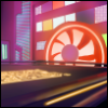 relaysystem: digital drawing of a cyberpunk city with a giant fanin the wall of one building (Default)