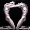 red_trillium: 2 nude men with their arms out with the negative space in a heart shape (Human formed heart)