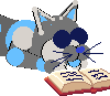 thecatingrey: A robot cat sleeping on an open book. (writing)
