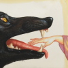 auberi: Crop of painting "Gleipnir" in which a wolf's mouth is open around a woman's hand. (Default)