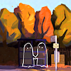 elisi: ghosts at a bus stop with autumnal trees (Janto - Kiss)