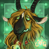 campfiregoat: Drawing of a fretful tricolor goat on a glowing teal background. (pic#18722816)