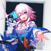 ravensilversea: Honkai: Star Rail March 7th posing with her camera and holding out her hand. The background is a blank polaroid photo (HSR 3, March 7th 2, photography, strike a pose)