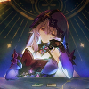 ravensilversea: Honkai: Star Rail Black Swan leaning her head on a hand while reading a book (Black Swan, books, cozy, HSR 4, pondering, reading)