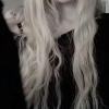 gloomfiles: long white hair past the shoulders, against black clothing (journaling)