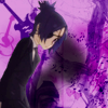 ravensilversea: A photobash of Chrome Dokuro from Katekyou Hitman Reborn wearing a suit and leaning in from the left side. She's set against a bright pink and purple background with music notes and guitar outlines (music)