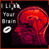 willow: Side profile scan of human head, showing brain and lipstick mark. (Brain: I Like/Lick Your Brain)