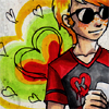 seeing_idawg: Dave Strider, smiling in a relaxed fashion and wearing tie-dye. ([smile] Dave: Relax.)