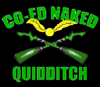 elf: Co-ed Naked Quidditch with crossed brooms and flying snitch (Co-ed Naked Quidditch)
