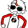 seeing_idawg: Mutant Dave Strider, posing awkwardly and saying "gotta find jade" in red text. ([welp] Dave: Search.)