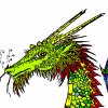 ext_3536: A close up of a green dragon's head, gentle looking with slight wisps of smoke from its nostrils. (topsyturvy)