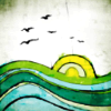 walkingshadow: a watercolor sun on a watercolor sea (and we'll all float on okay)