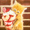 revolutions: A ginger kitten licking an ice-cream sundae. (icecream cat)