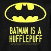 wistfuljane: black background with the caption "batman is a hufflepuff" in yellow (batman is a hufflepuff)