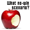azurelunatic: A red apple with a bite out of it, captioned in Star Trek font "What no-win scenario?" (what no-win scenario)