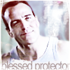 copracat: Jim Ellison with the text 'Blessed Protector', the background modified to suggest wings/heavenly light (jim)