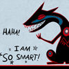 binz: coyote from 'gunnerkrigg court' is drawn in a faux-childlike style and says "haha! I am SO SMART!" ([ comic ] smrt trickster is smrt)