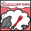 uisdanna: white sheep red spork "sheep spork" (sheepspork)