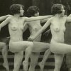 highlyeccentric: Vintage photo: a row of naked women doing calisthenics (Onwards in nudity!)