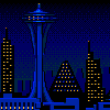 squeemu: Seattle, UCAS 2058. 16-bit cityscape at night. (the sprawl)