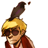 kunenk: Crow on Dave Strider's head with a heart. Dave looks less happy. (goddamn crows)