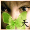 phinnia: a woman with a butterfly and kanji characters over her face (butterflyface)