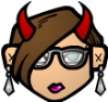 archangelbeth: Face with glasses and large red horns. Looking blah and-or grumpy. (DjinnBeth)