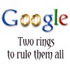 busaikko: Google logo with One Rings for Os, caption "two rings to rule them all" (* evil empire)