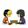 chagrined: Hikaru no Go: adorable animated Shindou and Touya playing Go (shindou/touya adorable)