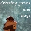 katlinel: Amy Pond in her dressing hugging the Eleventh Doctor against a greenish background of stars (Amy Doctor Hug)