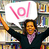 automaticdoor: michelle obama looking super happy with the symbol \o/ (michelle \o/)