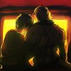 birdhousesoul: silhouetted Anders/f!Hawke snuggle (silhouetted snuggle (f!Hawke))