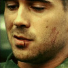 leanwellback: bozz looking down, half-smiling with cuts on his face (film- soldier battle scars)