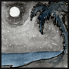 jjhunter: luminous nightscape of beach with palm tree shadow and stars (moonlit beach)