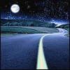 curiosity: A full moon in a star-filled sky over a winding highway. (Picto: Road and Sky)