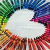 0jack: Photograph of a heart formed from the negative space left by the arrangement of a rainbow of crayons. (All shades of love.)