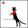 forthwritten: painting of black cat wearing a red scarf looking at a star (cat)