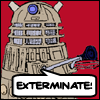 forthwritten: cartoon of a Dalek with speech-bubble.  Text inside speech-bubble: "Exterminate!" (exterminate)