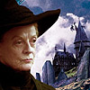 flourish: McGonagall as played by Dame Maggie Smith, with Hogwarts in the background (HP mcgonagall)
