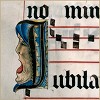stranger: Illuminated music manuscript with singing face (music jubila)