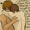 kittenspyjamas: Drawing of two shirtless boys hugging, with floaty hearts (boys in love)