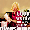 thingswithwings: leslie knope smiling, text: 5000 words on why you're awesome (p&r - leslie 5000 words on why you're aw)