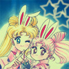 jubesy: Usagi and Chibi-Usa in kimono in front of the moon (with bunny ears!) (moon_bunnies)