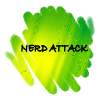 random_ooc: The words Nerd Attack on a squiggly green and yellow background. (nerd)
